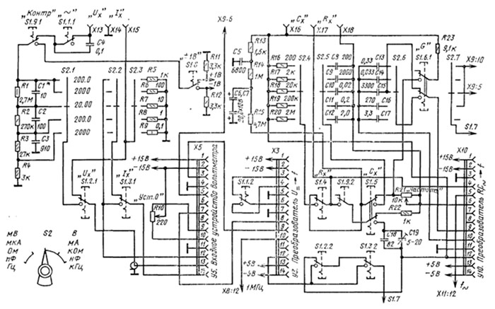 Схема комбинированного цифрового прибора Ц201 часть 1
